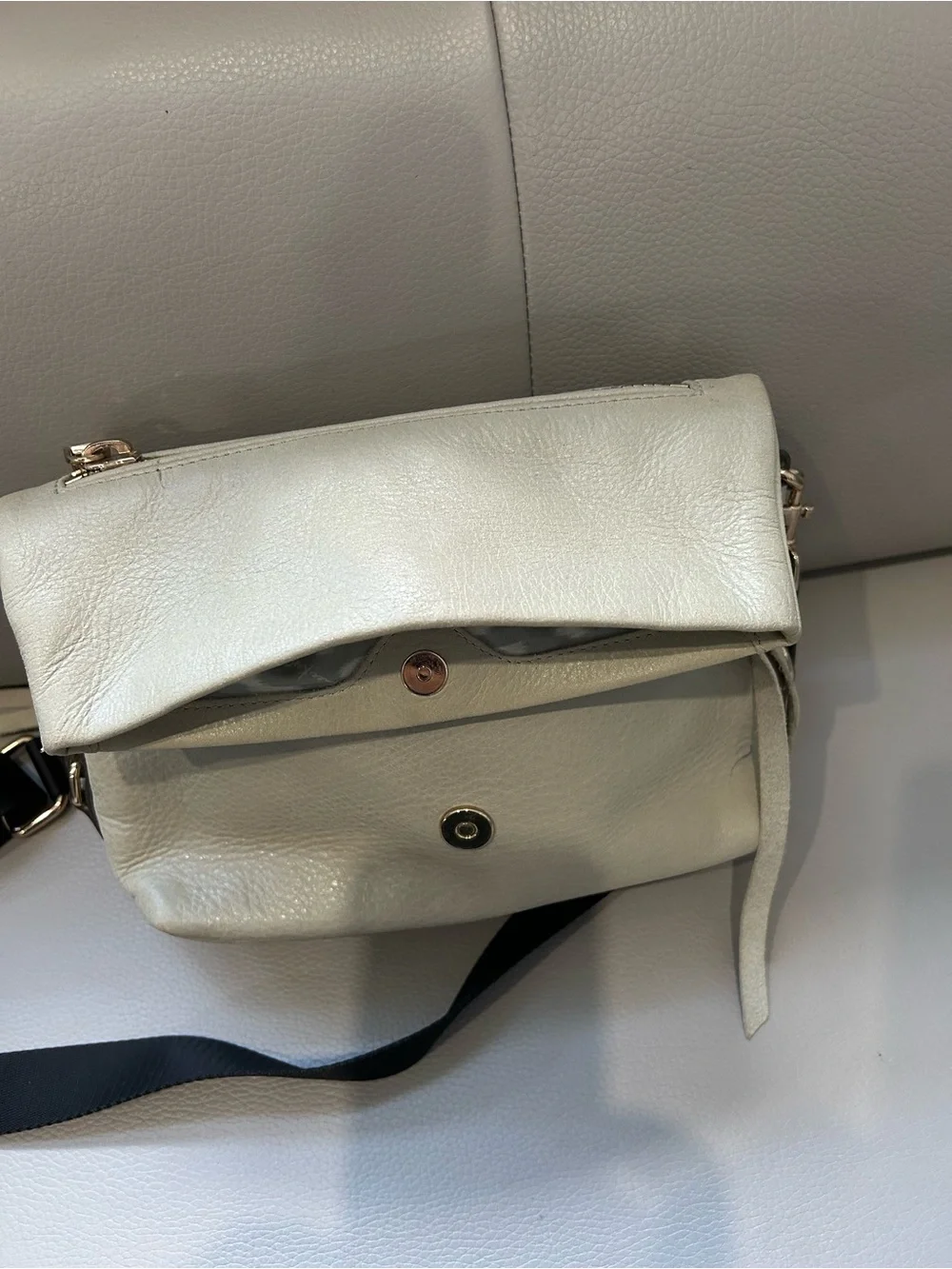 Leather Crossbody Bag in Light Gray - Minimalist Women's Shoulder Bag